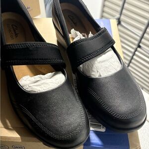 Clarks Suttyn May Mary Jane Wedge Women’s Black Leather Casual Comfort Shoes 11